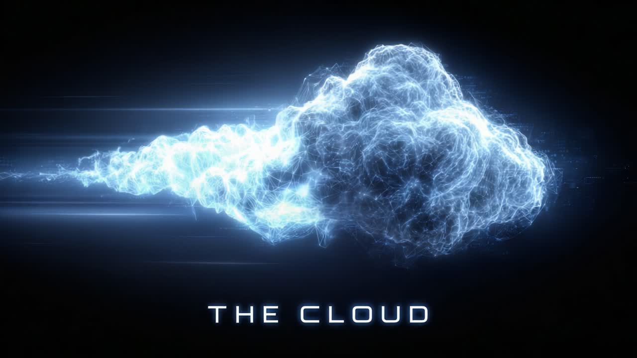 A stunning visualization of a digital cloud, illustrating the dynamic movement and ethereal nature of modern technology and data storage in a futuristic context