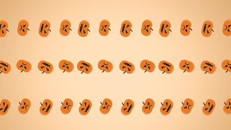 animación de una calabaza cayendo sobre un fondo naranja