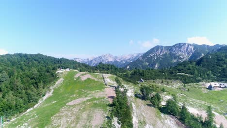 vogel ski mountain ski slope aerial drone above julian alps landscape triglav national park green natural slovenian travel and tourism destination