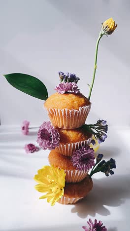 stacked cupcakes with flowers