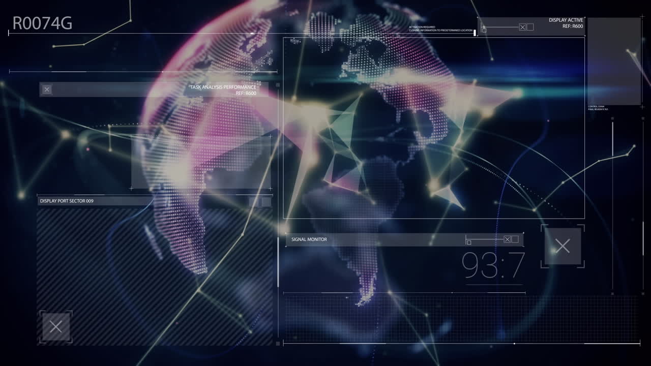 Animation of globe with connections and data processing