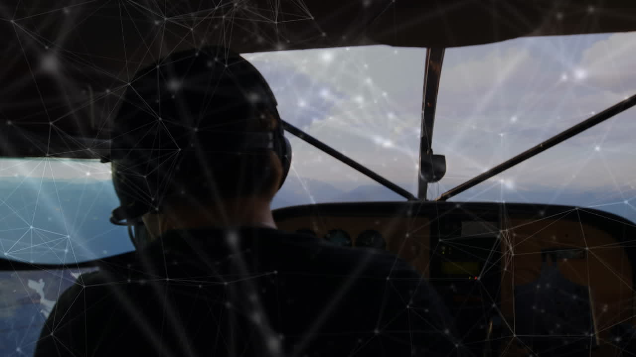 비행기에서 조종사에 대한 연결 네트워크의 애니메이션
