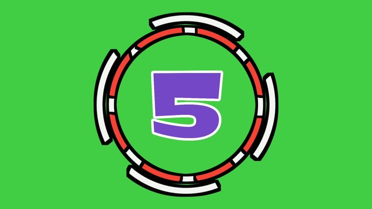 Flat cartoon countdown number ten to one animation on green screen background
