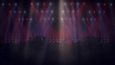 animación de focos rojos y azules sobre la multitud bailando