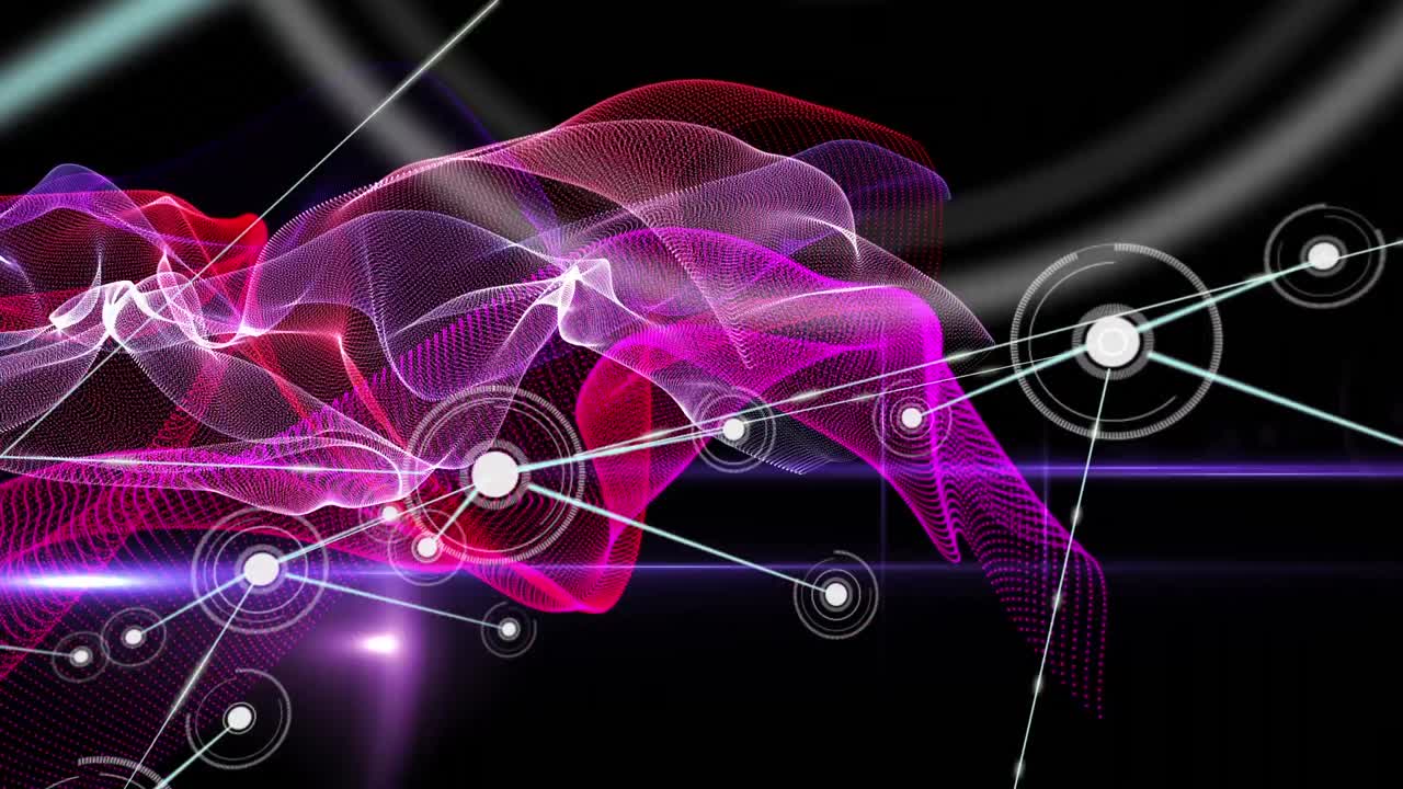 animación de formas en movimiento y red de conexiones sobre fondo negro