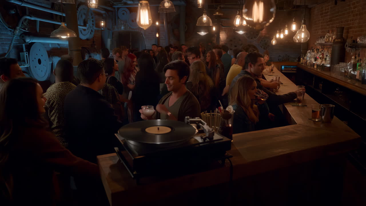 Lively Bar Scene with People Socializing and Enjoying Drinks