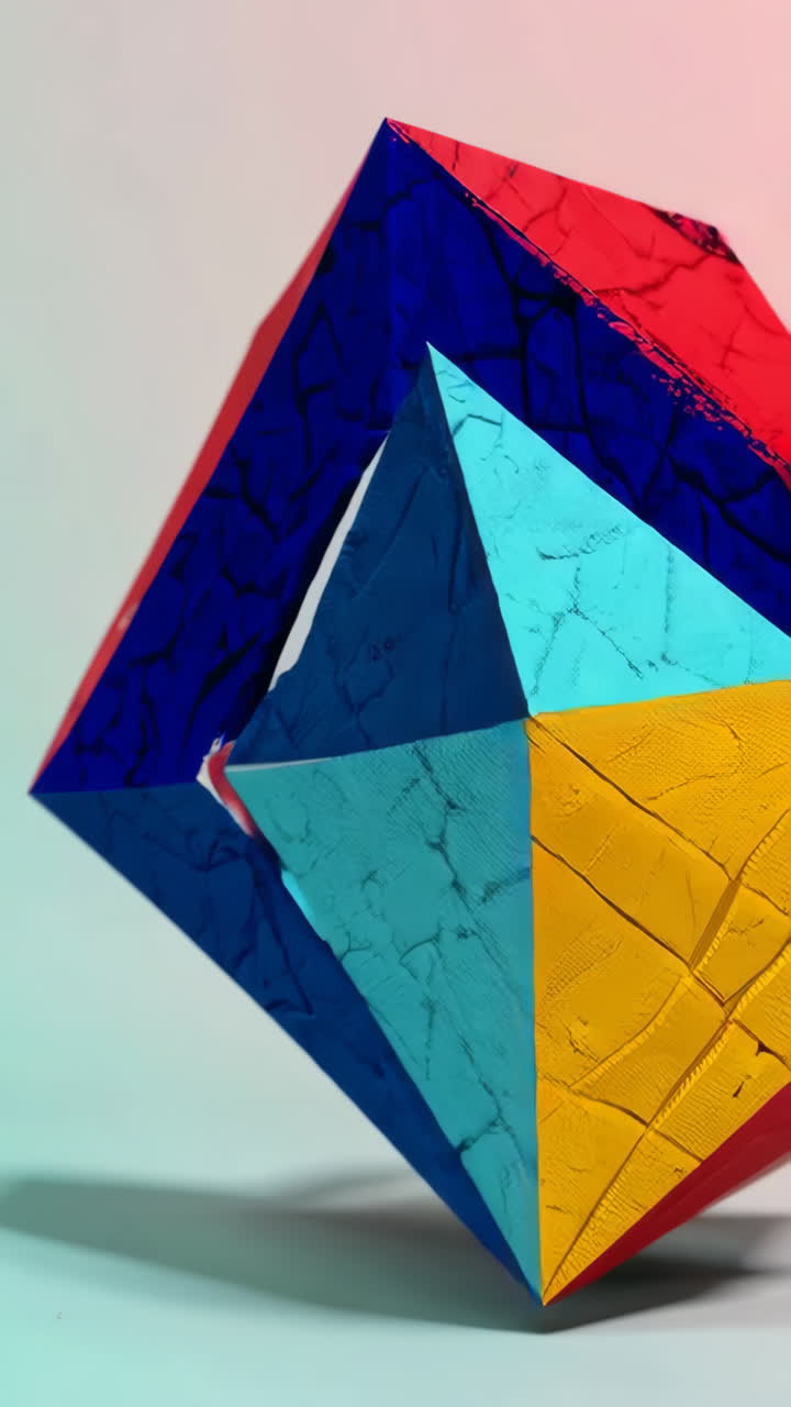 Vibrant Abstract Geometric Polyhedra with Textured Surfaces