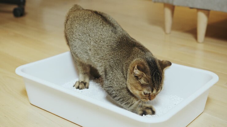 gatto che usa la lettiera