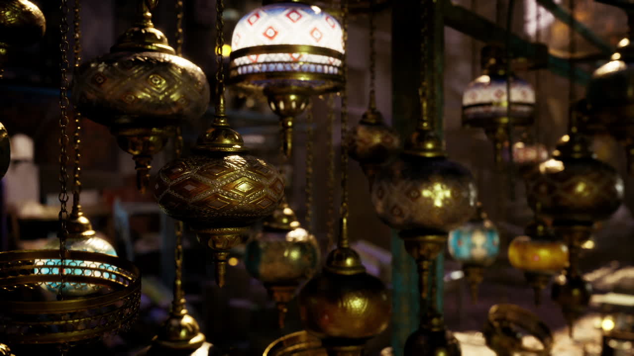 Ancient marketplace filled with warm mosaic lights and cozy atmosphere