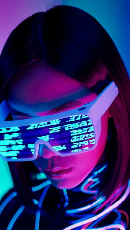 cyberpunk woman in glowing vr headset