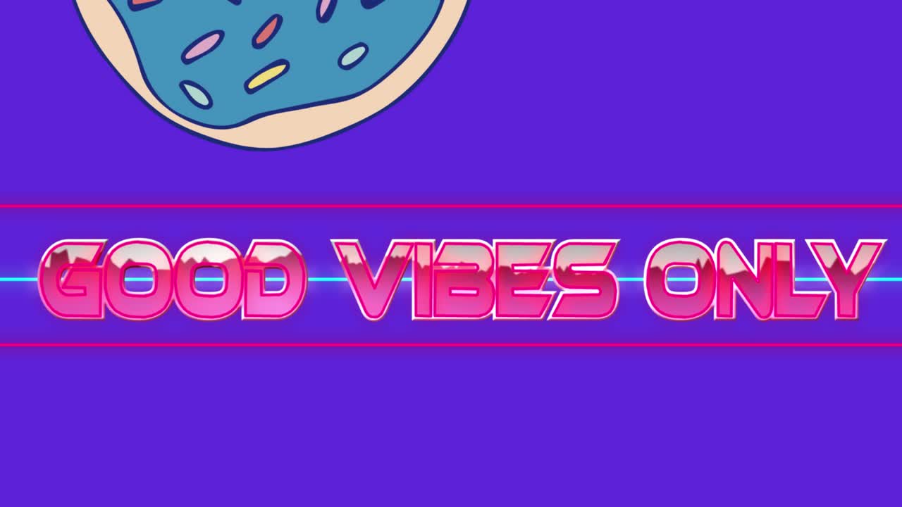 좋은 진동의 애니메이션 보라색 배경에 도 ⁇  위에 분홍색 금속 문자로 텍스트만