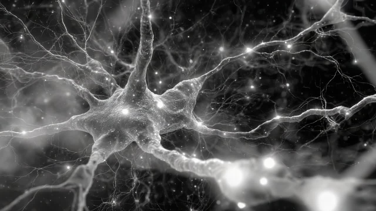 Exploring the Complex Structure of Neurons: A Detailed Look into the Microscopic World of Neural Networks and Connections in Black and White Imagery