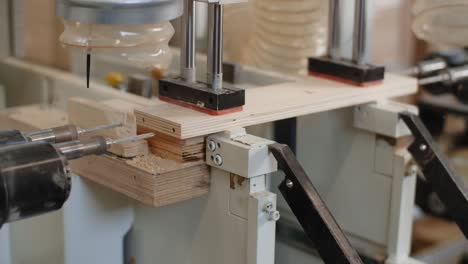 automated wood drilling machine in action