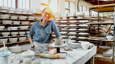portrait of female potter standing near worktop 4k