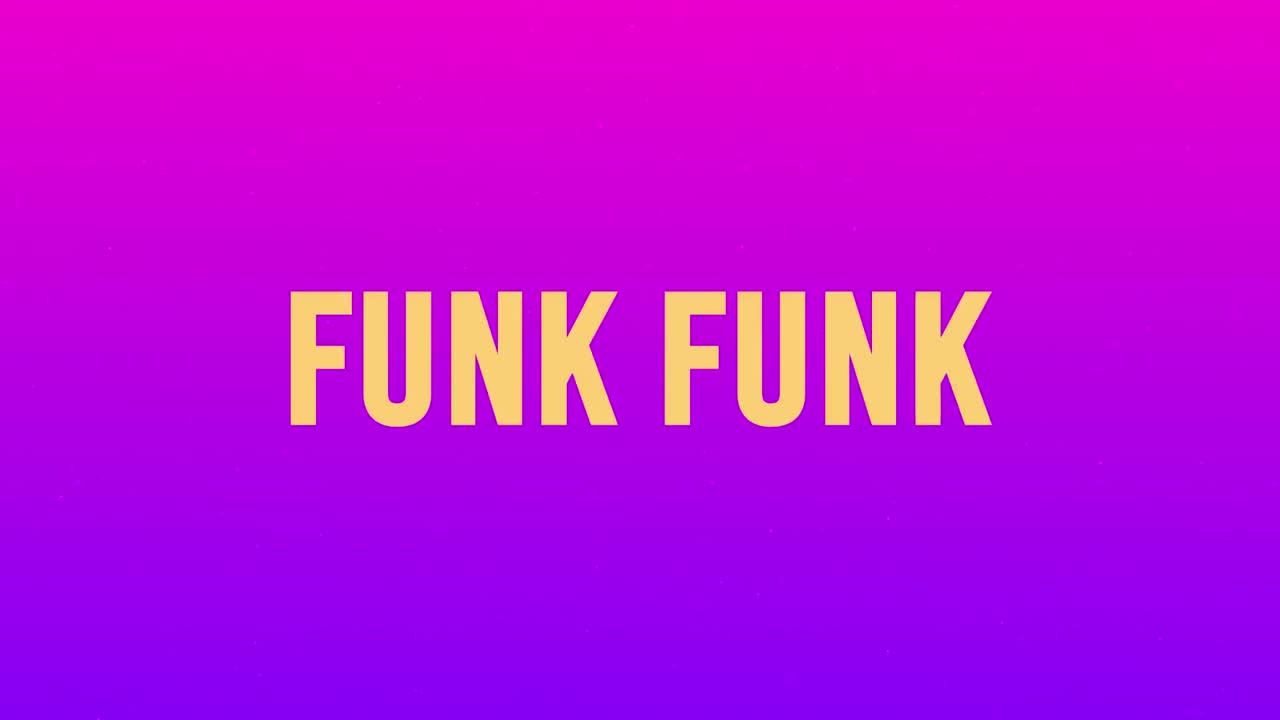 Animation of funk text over shapes on purple background