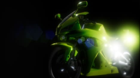 Moto-Sport-Bike-En-Estudio-Oscuro-Con-Luces-Brillantes