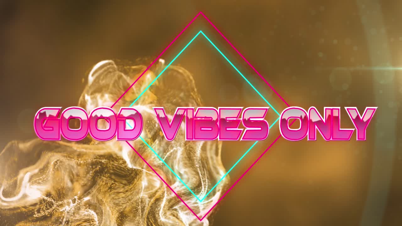 좋은 진동의 애니메이션 - 빛나는 네온 선과 입자 위에 텍스트만