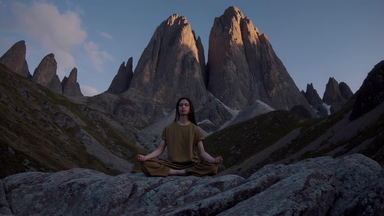 Woman Meditating in the Mountains