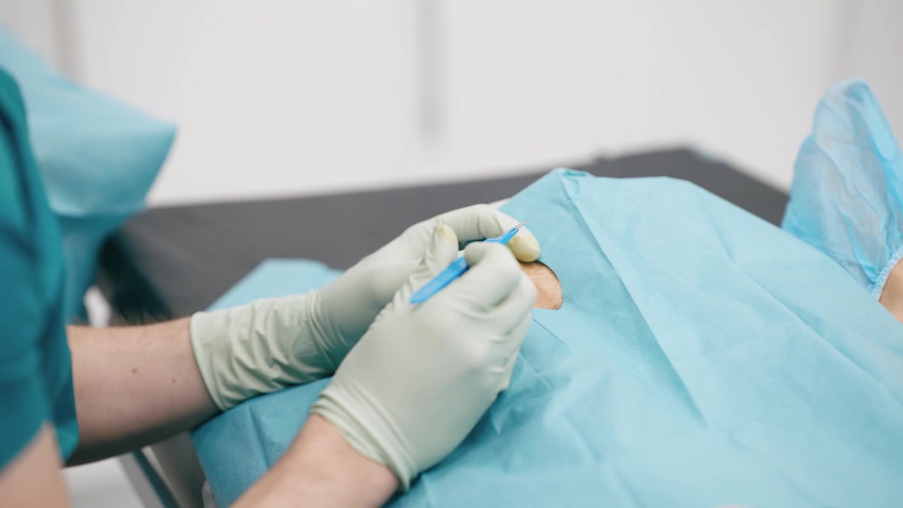 Chirurgo che esegue un intervento chirurgico minore in clinica