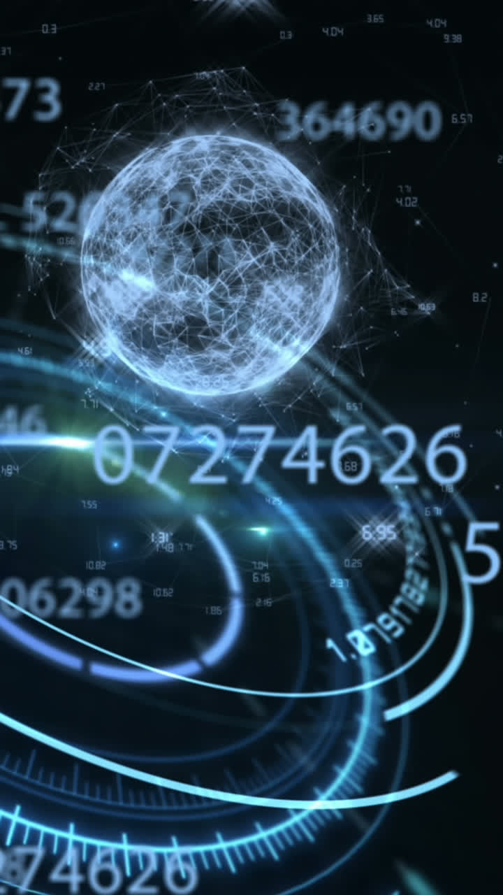 animación de números cambiantes, escaneo de alcance y globo