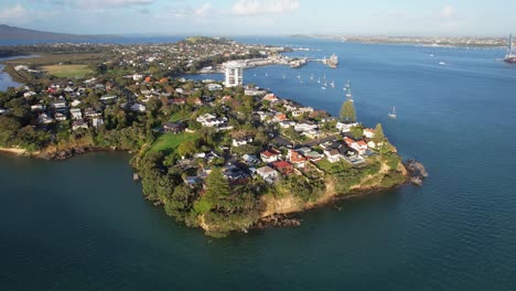 coastal town with settlements on blair park in stanley bay, auckland, north island, new zealand