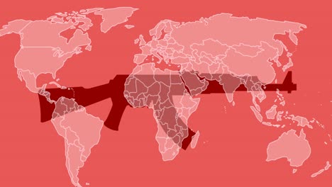 Animación-Del-Mapa-Mundial-Sobre-Rifle-De-Asalto-Sobre-Fondo-Rosa