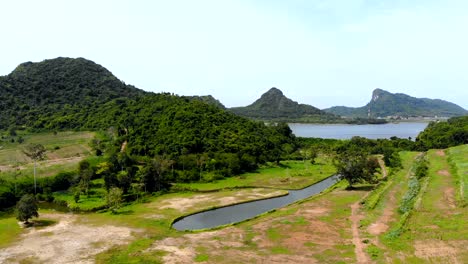 drone shot aerial view scenic landscape of nature mountain and forest place in thailand