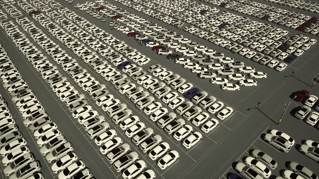 Aerial View Of The Parked New Cars At The Automotive Plant