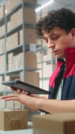 warehouse worker scanning inventory with tablet