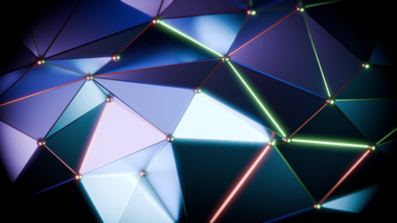 Abstract Geometric Network with Glowing Lines and Triangles