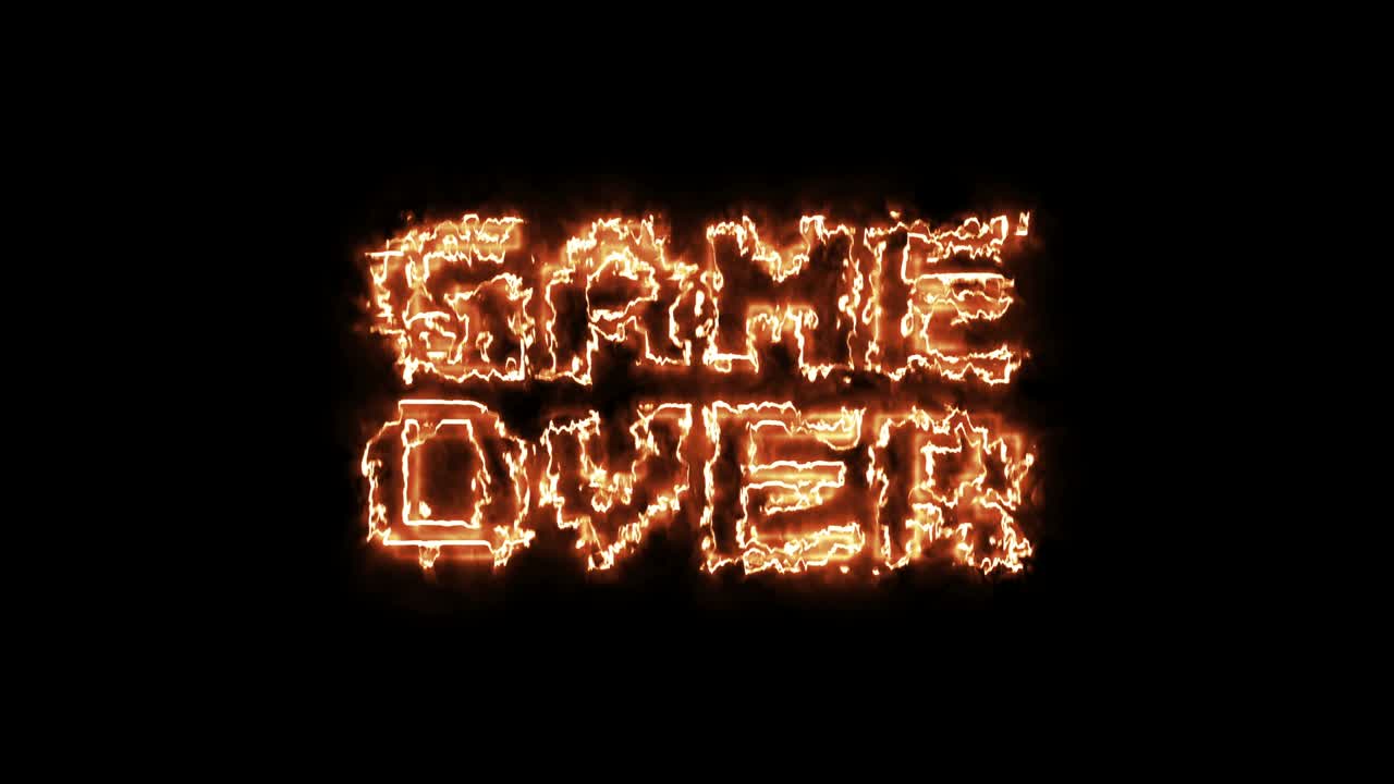 game over - fire sign. 4K video.fire effect, black background