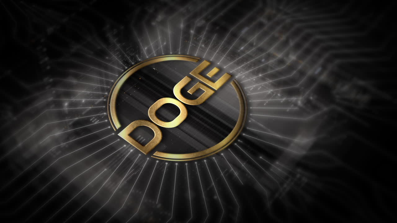 Futuristic digital background highlighting advanced cryptocurrency and encryption technology, featuring blockchain networks and secure cryptographic systems : DOGE