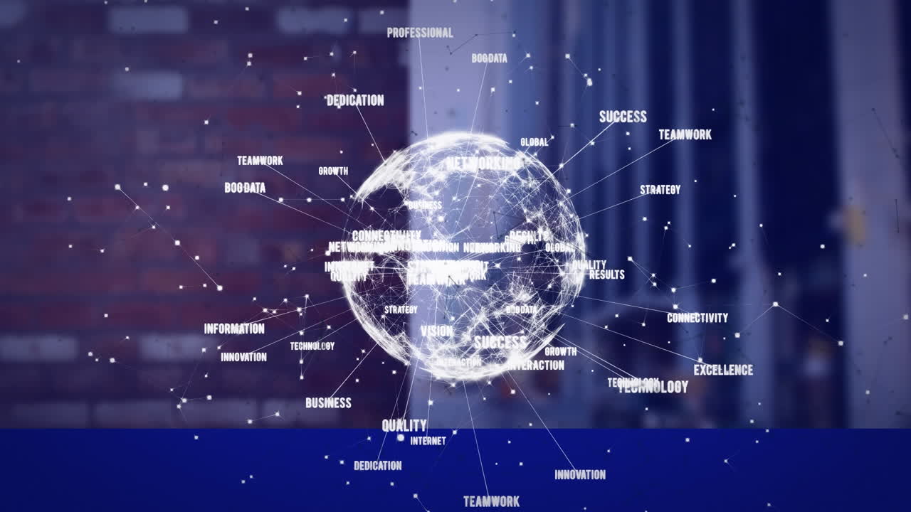 데이터 처리를 통한 지구와 연결 네트워크의 애니메이션