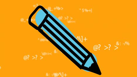 animation of pencil over mathematical equations on orange background