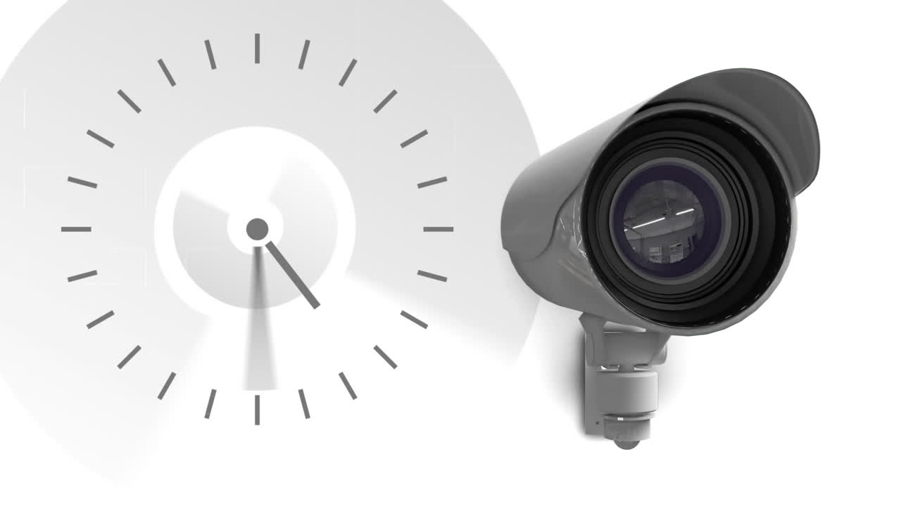 Orologio in movimento e telecamera di sorveglianza.
