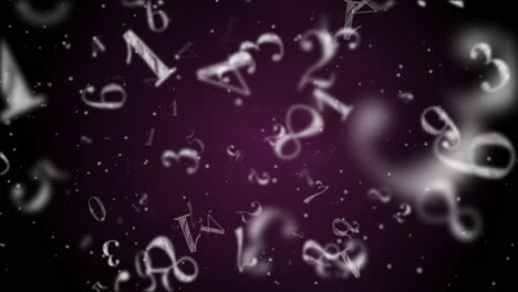 flowing numbers on dark purple background. looped animation of flying numbers.