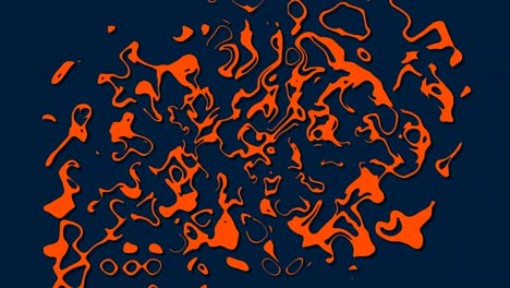 abstract background of shapeless patterns in chaotic motion in orange color on a dark blue background