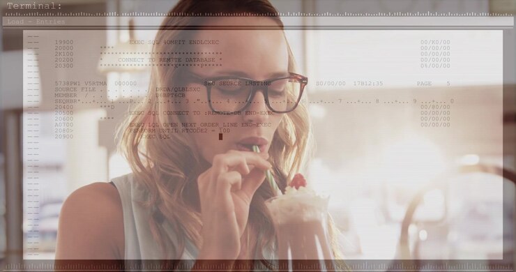 Animazione di un'interfaccia digitale su donne che bevono caffè