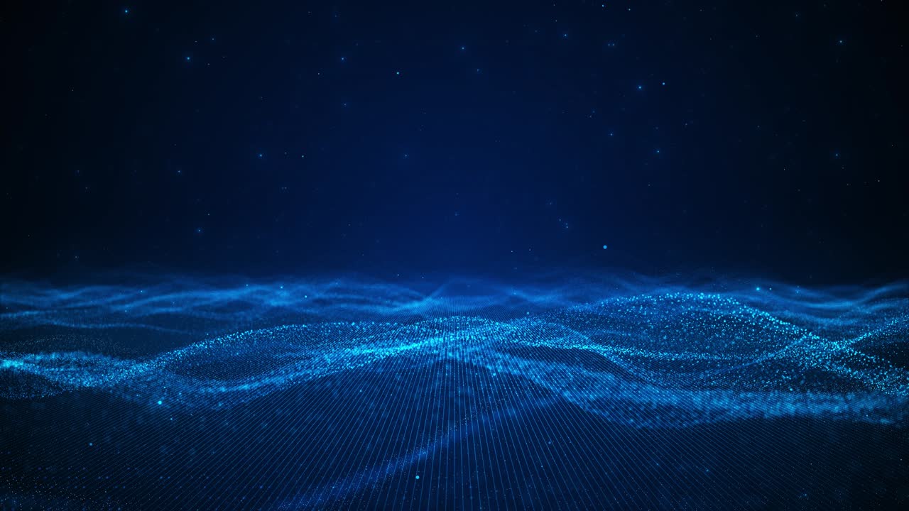 Abstract futuristic wave dots flow of particles cyber technology big data 3d 4k flight digital line