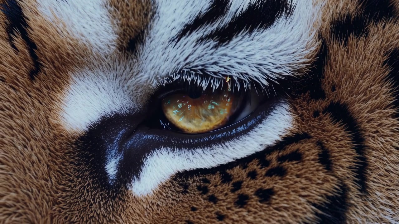 Close-up de um Olho de Tigre Olhando Diretamente para a Câmera