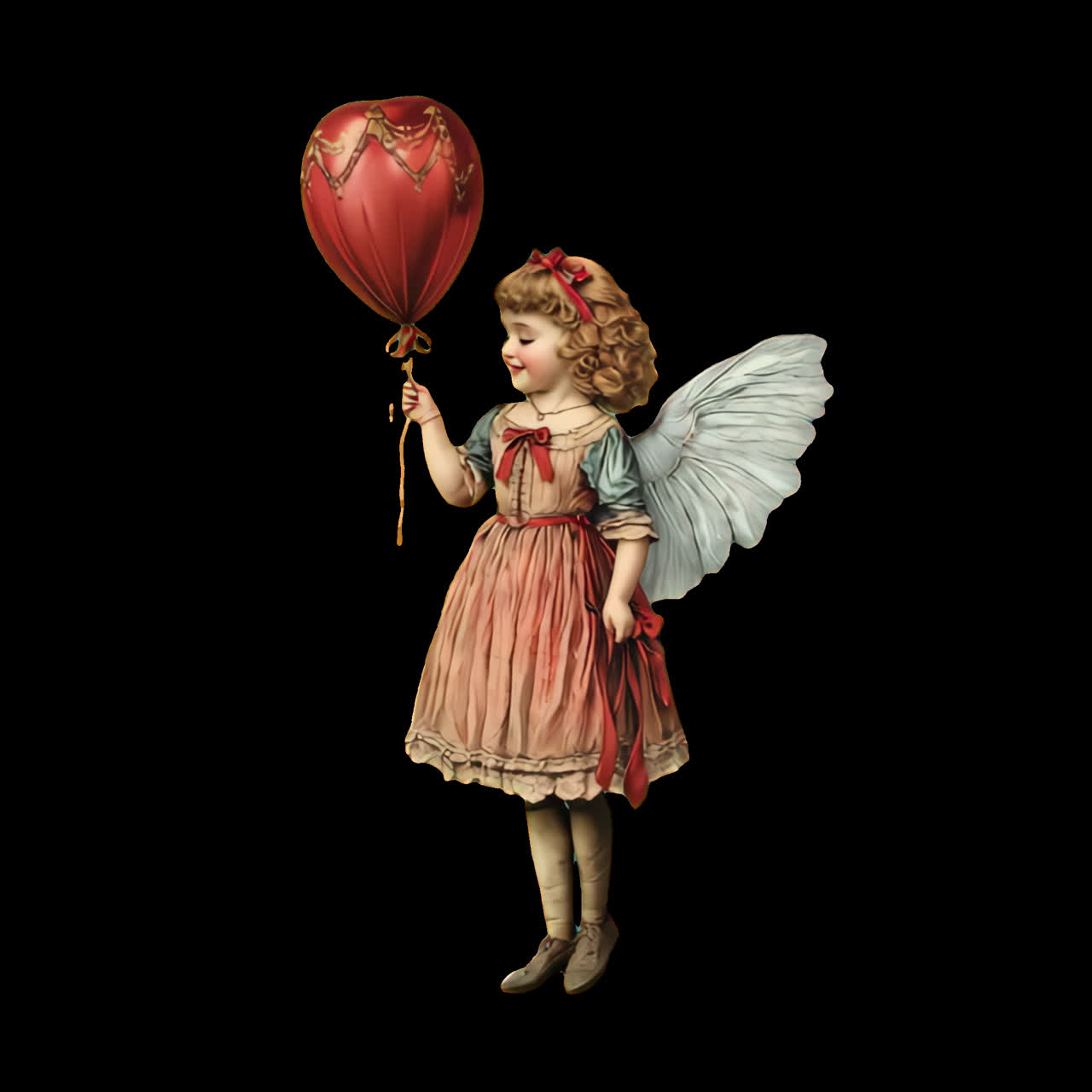Fata vintage che tiene un palloncino a forma di cuore