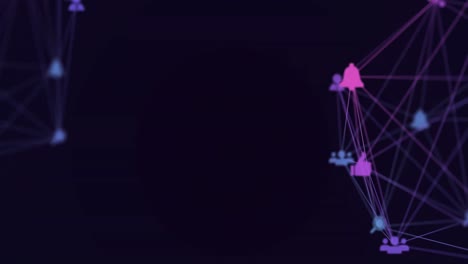 animación de dos globos de iconos digitales que giran contra un fondo púrpura.