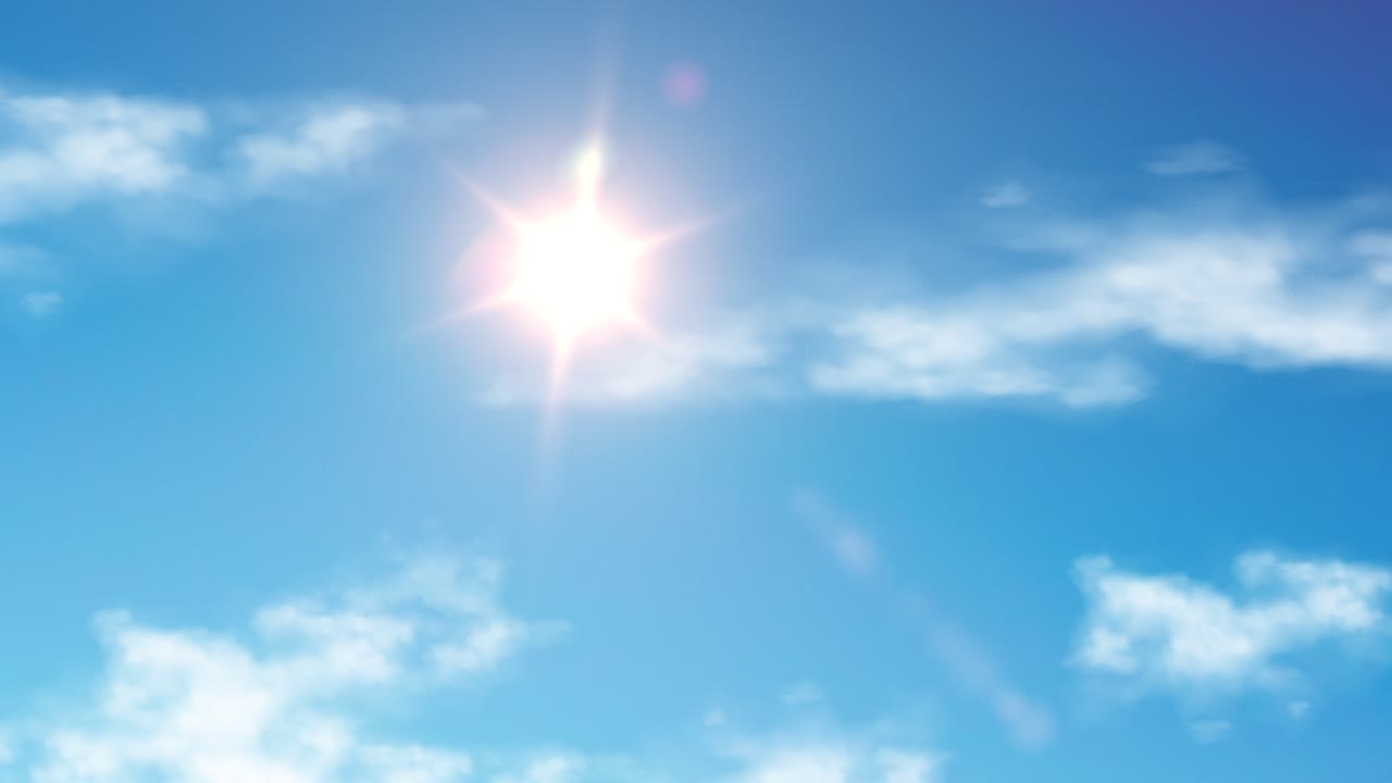 Beautiful animation of sunshine through blue sky and moving clouds in day light. summer sky concept