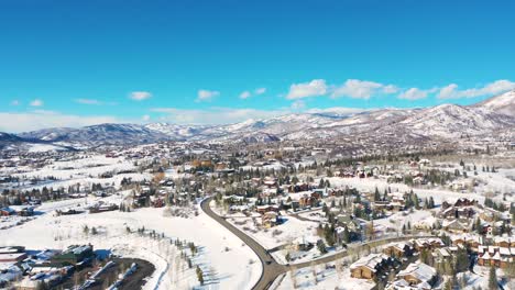 large townscape with mountain ranges on background at steamboat ski resort in steamboat springs, colorado