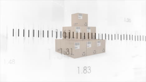 animación del procesamiento estadístico sobre cajas de cartón sobre fondo blanco