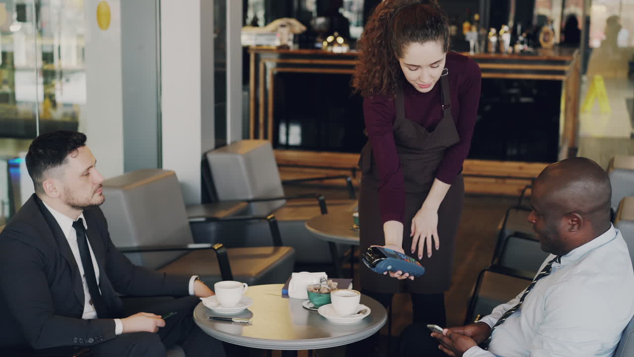 Cafe Scene with Customers and Waitress