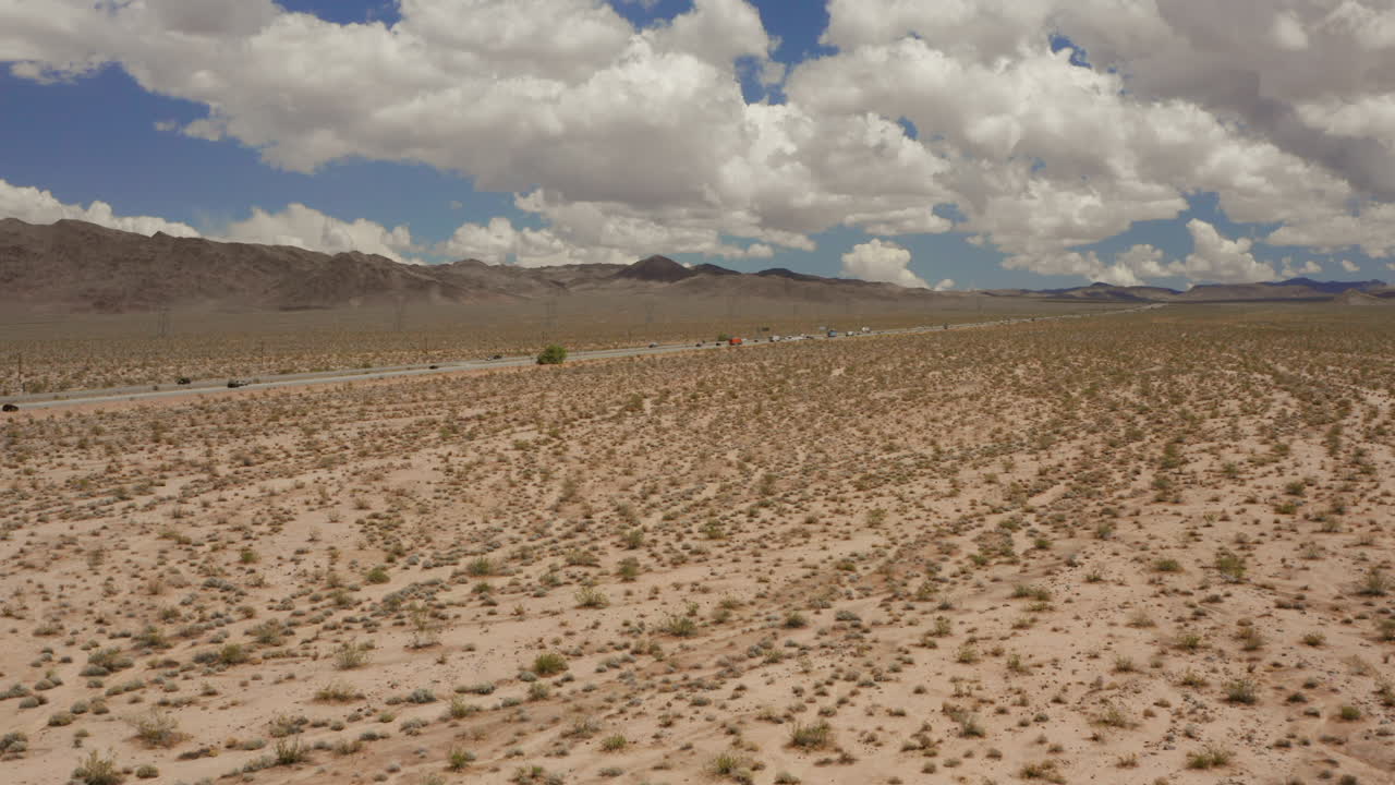 The Mojave desert in California, next to the I-15 highway. Aerial shot