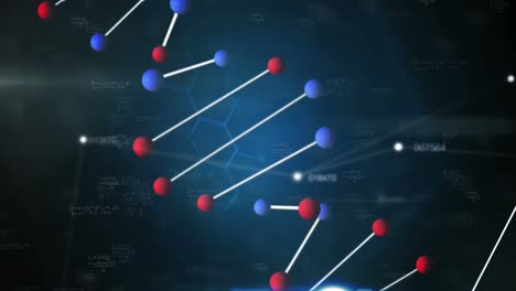 animación de adn y procesamiento de datos científicos sobre fondo negro