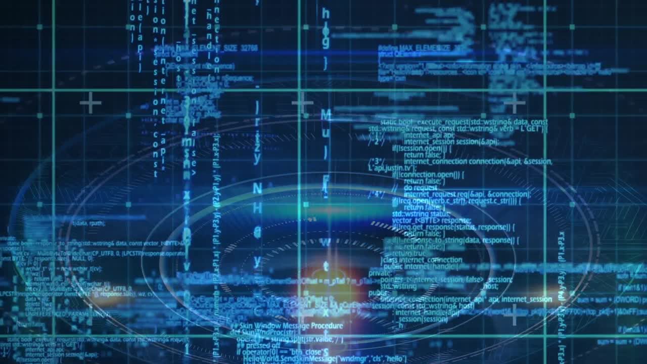 animación del procesamiento de datos y la cuadrícula sobre fondo azul