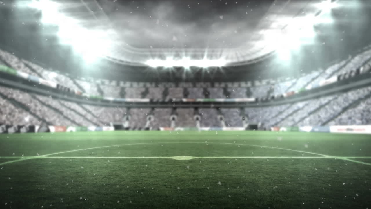 Animazione di neve che cade su uno stadio sportivo